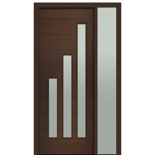 Prehung 36" X 96" Tall Flores 3-Lite Modern Mahogany Entry Door with One Sidelite