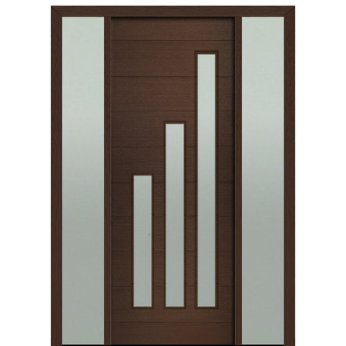 Prehung 36" X 96"Tall Flores 3 Lite Modern Mahogany Entry Door with Two Sidelite