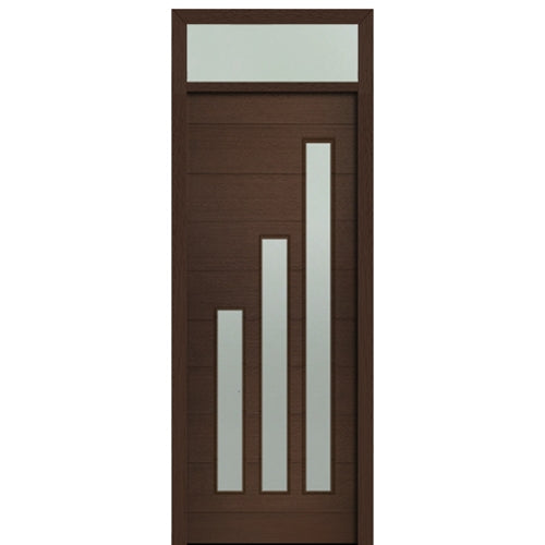 Prehung 36" X 96" Tall Flores 3 Lite Modern Mahogany Entry Door with 12" Transom