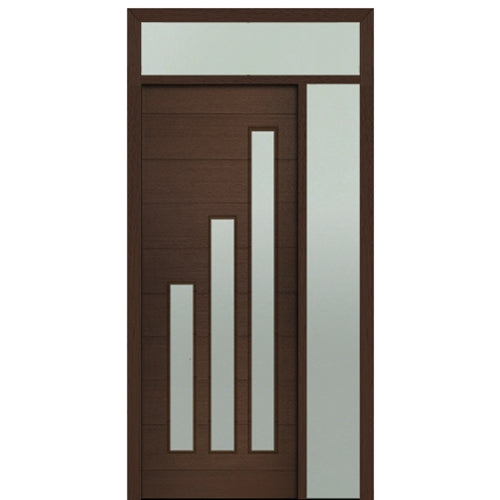 Prehung 36" X 96" Tall Flores 3-Lite Modern Mahogany Entry Door with One Sidelite and Transom