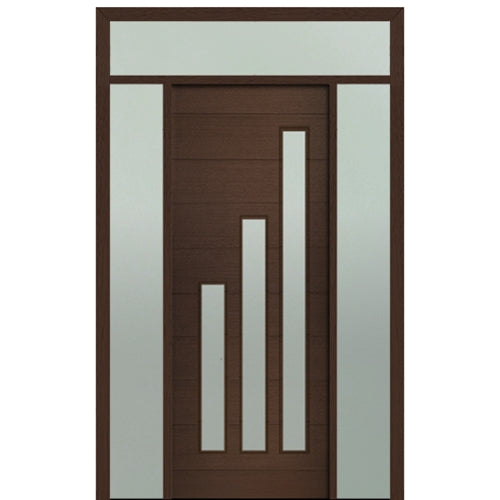 Prehung 36" X 96" Tall Flores 3-Lite Modern Mahogany Entry Door with Two Sidelite and Transom