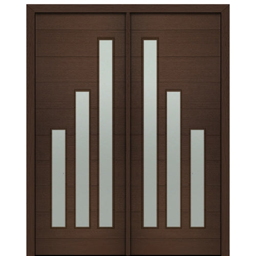 72" X 96" Tall Flores 3-Lite Modern Mahogany Entry Double Door with Sandblasted IG Low E Glass