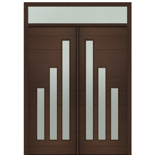 Prehung 72" X 96" Tall Flores 3-Lite Modern Mahogany Entry Double Door with Transom