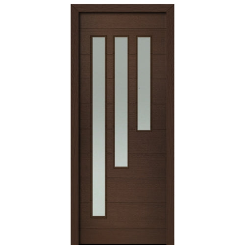 36" X 96" Tall Flores 3 Lite Modern Mahogany Entry Door with Sandblasted IG Glass