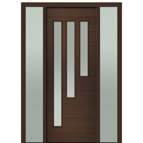 Prehung 36" X 96" Tall Flores 3 Lite Modern Mahogany Entry Door with Two Sidelite