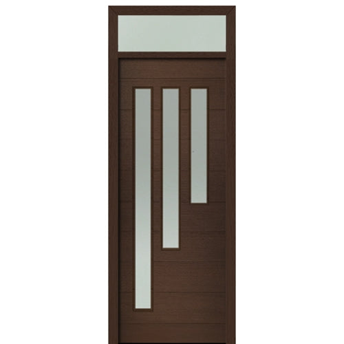 Prehung 36" X 96" Tall Flores 3 Lite Modern Mahogany Entry Door with 12" Transom