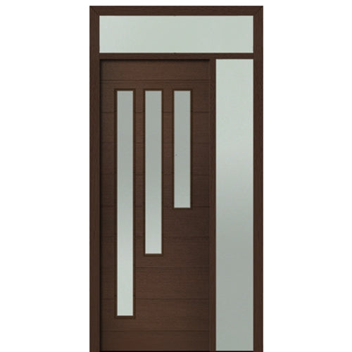 Prehung 36" X 96" Tall Flores 3-Lite Modern Mahogany Entry Door with One Sidelite and Transom