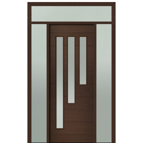 Prehung 36" X 96" Tall Flores 3-Lite Modern Mahogany Entry Door with Two Sidelite and Transom