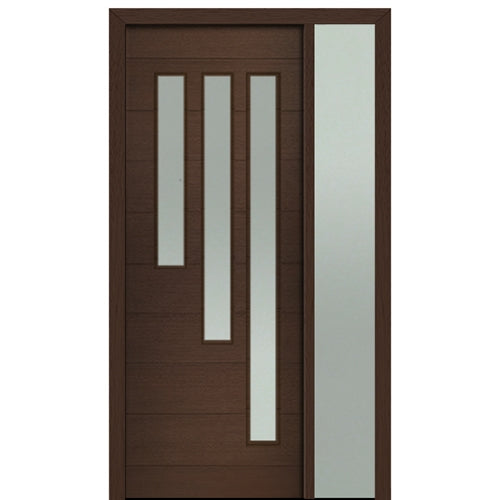 Prehung 36" X 96" Tall Flores 3-Lite Modern Mahogany Entry Door with One Sidelite