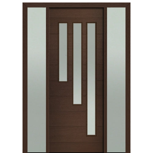 Prehung 36" X 96" Tall Flores 3 Lite Modern Mahogany Entry Door with Two Sidelite