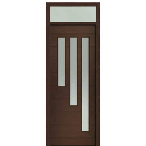 Prehung 36" X 96" Tall Flores 3 Lite Modern Mahogany Entry Door with 12" Transom