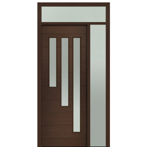 Prehung 36" X 96"Tall Flores 3-Lite Modern Mahogany Entry Door with One Sidelite and Transom