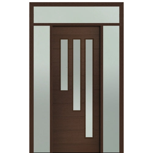 Prehung 36" X 96" Tall Flores 3-Lite Modern Mahogany Entry Door with Two Sidelite and Transom