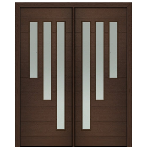 72" X 96" Tall Flores 3-Lite Modern Mahogany Entry Double Door with Sandblasted IG Low E Glass