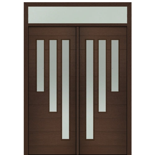 Prehung 72" X 96" Tall Flores 3-Lite Modern Mahogany Entry Double Door with Transom