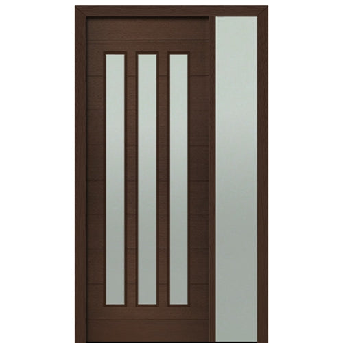 Prehung 36" X 96" Tall Flores 3-Lite Vertical Lite Modern Mahogany Entry Door with One Sidelite