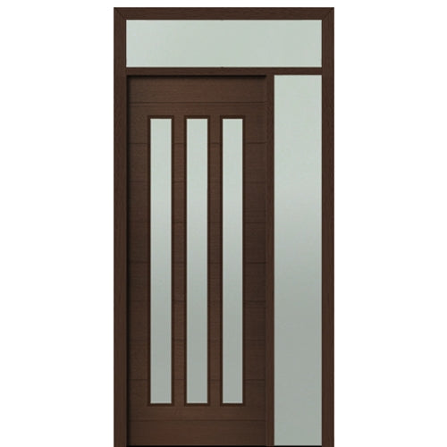 Prehung 36" X 96" Tall Flores 3-Lite Vertical Lite Modern Mahogany Entry Door with One Sidelite and Transom