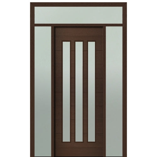 Prehung 36" X 96" Tall Flores 3-Lite Vertical Lite Modern Mahogany Entry Door with Two Sidelite and Transom