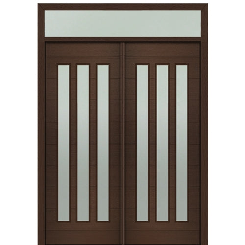 Prehung 72" X 96" Tall Flores 3-Lite Vertical Lite Modern Mahogany Entry Double Door with Transom