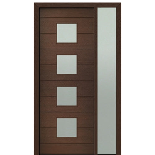 Prehung 36" X 96" Tall Flores 4 Lite Square Lite Modern Mahogany Entry Door with One Sidelite