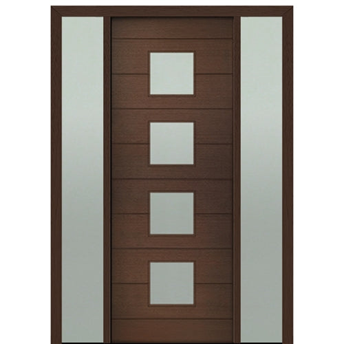 Prehung 36" X 96"Tall Flores 4 Lite Square Lite Modern Mahogany Entry Door with Two Sidelite