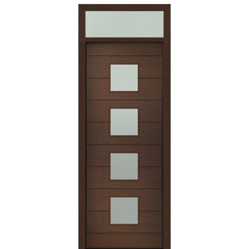 Prehung 36" X 96" Tall Flores 4 Lite Square Lite Modern Mahogany Entry Door with 12" Transom