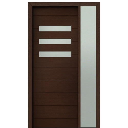 Prehung 36" X 96" Tall Luca 3 Lite Horizontal Lite Modern Mahogany Entry Door with One Sidelite