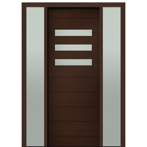 Prehung 36" X 96" Tall Luca 3 Lite Horizontal Lite Modern Mahogany Entry Door with Two Sidelite