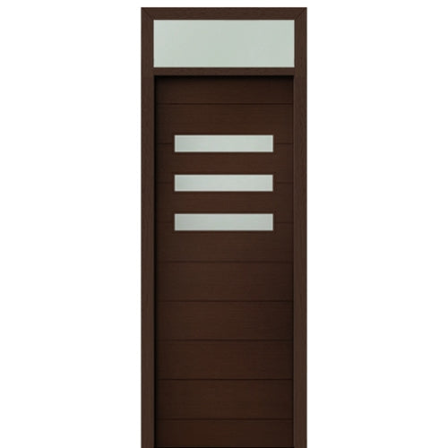 Prehung 36" X 96" Tall Luca 3 Lite Horizontal Lite Modern Mahogany Entry Door with 12" Transom