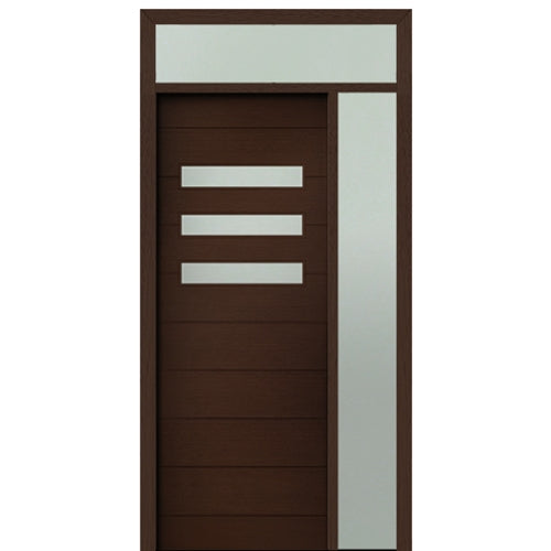 Prehung 36" X 96" Tall Luca 3 Lite Horizontal Lite Modern Mahogany Entry Door with One Sidelite and Transom