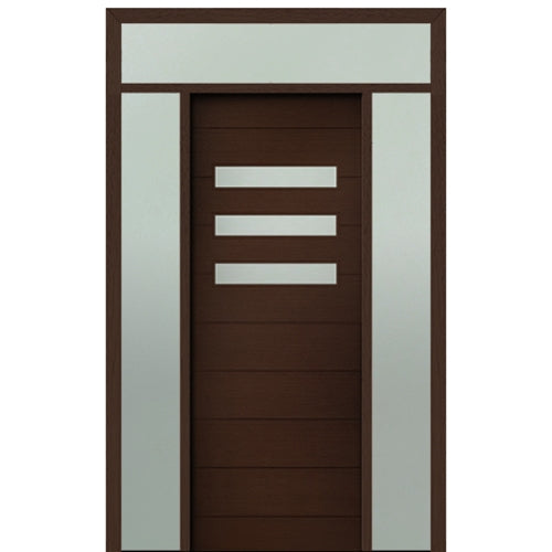 Prehung 36" X 96" Tall Luca 3 Lite Horizontal Lite Modern Mahogany Entry Door with Two Sidelite and Transom