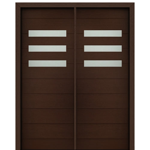 72" X 96" Tall Luca 3 Lite Horizontal Lite Modern Mahogany Entry Double Door