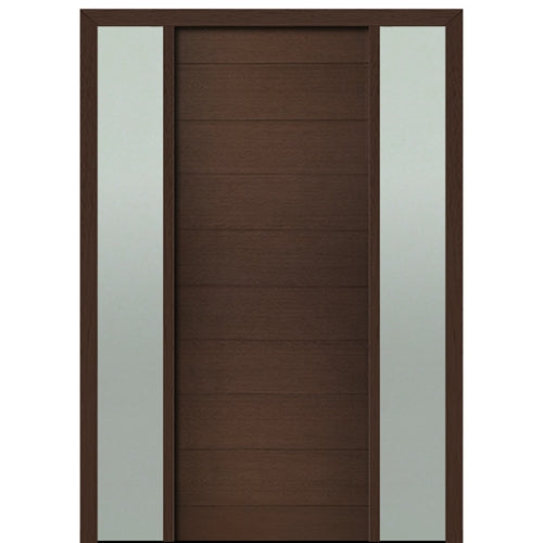 Prehung 36" X 96" Tall Milan Solid Panel Modern Mahogany Entry Door with Two Sidelite