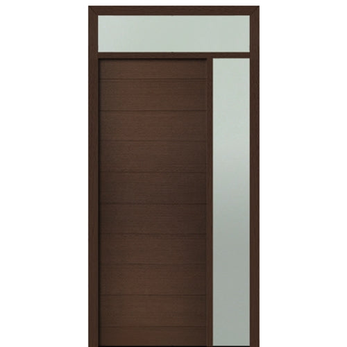 Prehung 36" X 96" Tall Milan Solid Panel Modern Mahogany Entry Door with One Sidelite and Transom