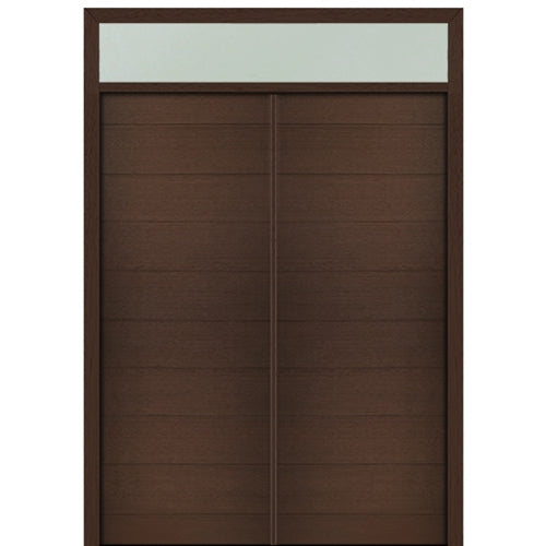 Prehung 72" X 96" Tall Milan Solid Panel Modern Mahogany Entry Double Door with Transom