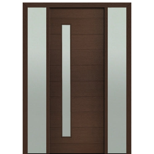 Prehung 36" X 96" Tall Milan Thin Lite Modern Mahogany Entry Door with Two Sidelite