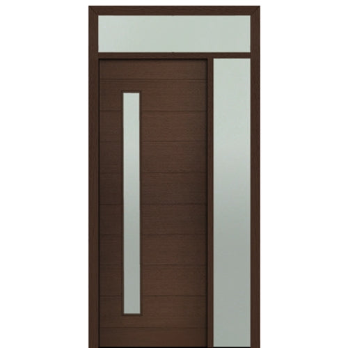 Prehung 36" X 96" Tall Milan Thin Lite Modern Mahogany Entry Door with One Sidelite and Transom