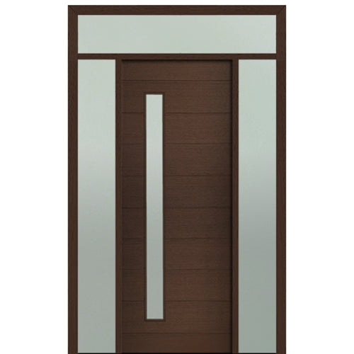 Prehung 36" X 96" Tall Milan Thin Lite Modern Mahogany Entry Door with Two Sidelite and Transom