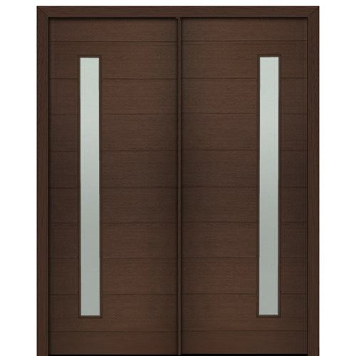 72" X 96" Tall Milan Thin Lite Modern Mahogany Entry Double Door with Sandblasted IG Low E Glass