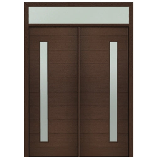 Prehung 72" X 96" Tall Milan Thin Lite Modern Mahogany Entry Double Door with Transom