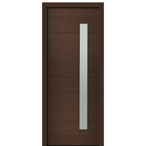 36" X 96" Tall Milan Thin Lite (Right) Modern Mahogany Entry Door with Sandblasted IG Glass