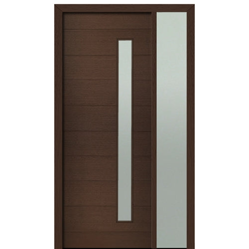 Prehung 36" X 96" Tall Milan Thin Lite (Right) Modern Mahogany Entry Door with One Sidelite