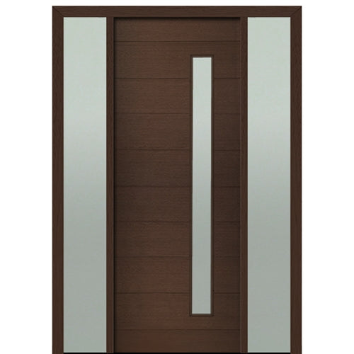 Prehung 36" X 96" Tall Milan Thin Lite (Right) Modern Mahogany Entry Door with Two Sidelite