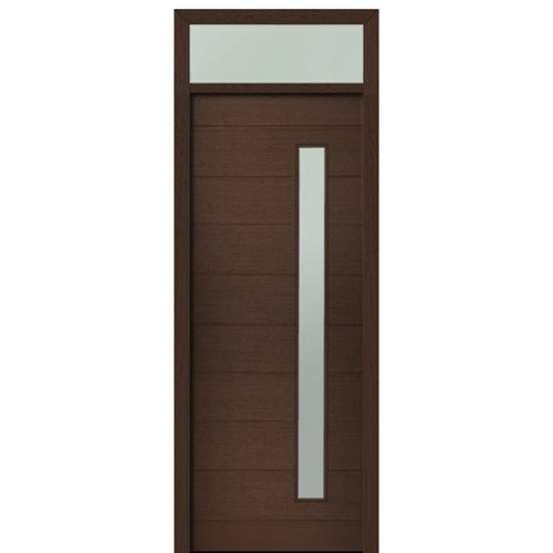 Prehung 36" X 96" Tall Milan Thin Lite (Right) Modern Mahogany Entry Door with 12" Transom