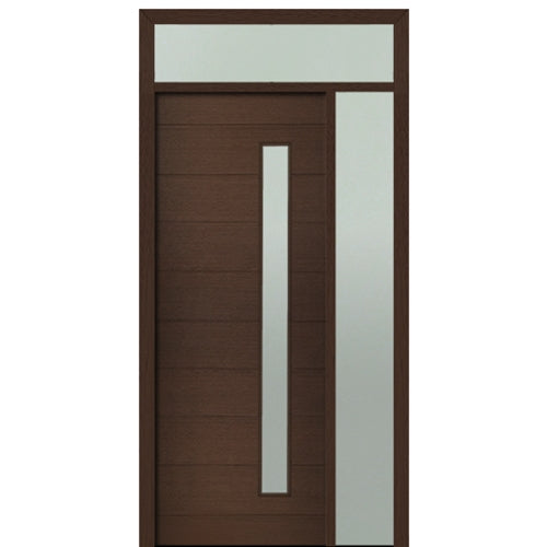 Prehung 36" X 96" Tall Milan Thin Lite (Right) Modern Mahogany Entry Door with One Sidelite and Transom