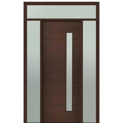 Prehung 36" X 96" Tall Milan Thin Lite (Right) Modern Mahogany Entry Door with Two Sidelite and Transom