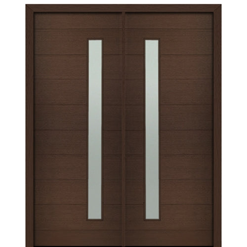 72" X 96" Tall Milan Thin Lite (Right) Modern Mahogany Entry Double Door with Sandblasted IG Low E Glass