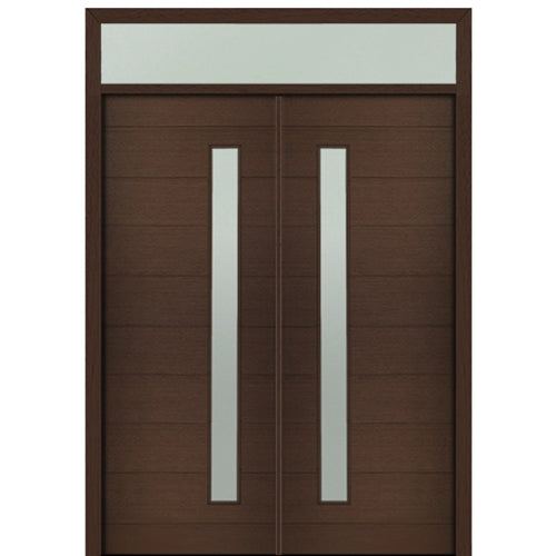 Prehung 72" X 96" Tall Milan Thin Lite (Right) Modern Mahogany Entry Double Door with Transom