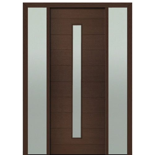 Prehung 36" X 96" Tall Milan Thin Lite Modern Mahogany Entry Door with Two Sidelite