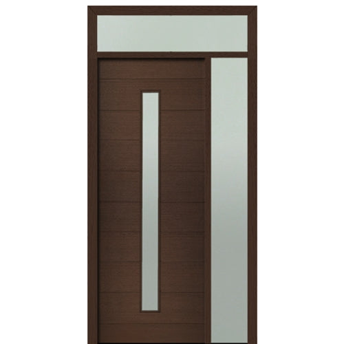 Prehung 36" X 96" Tall Milan Thin Lite Modern Mahogany Entry Door with One Sidelite and Transom